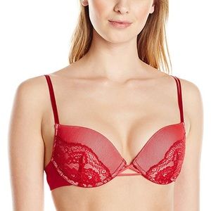 SKARLETT BLUE | Minx Lace Convertible Plunge Push Up Bra in Red, size 36DD (E)